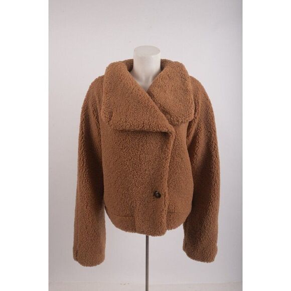 Free People We the Free Izzy Wrap Teddy Jacket S Small Brown Sherpa Plush - Picture 2 of 7